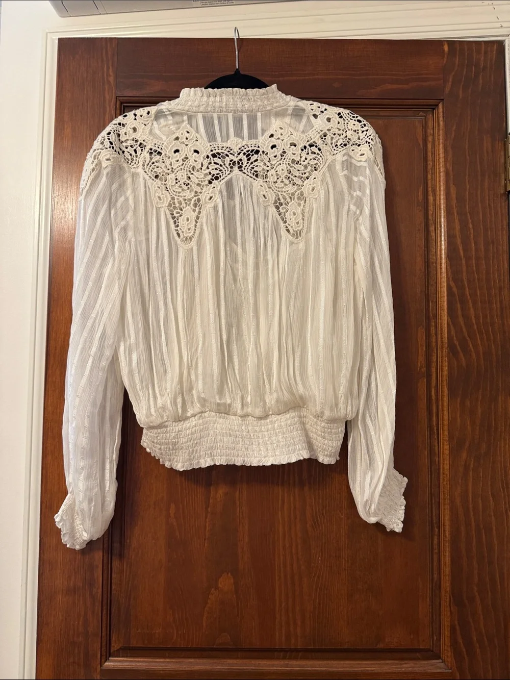 Anthropologie Cream Lace-Trim Peasant Blouse